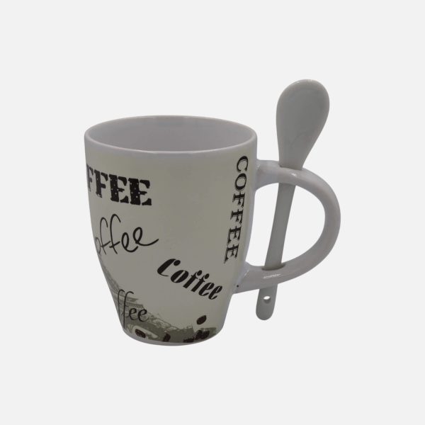 Romantic Home Ceramic Coffee Mug with Spoon – Coffee Print Edition - Image 2