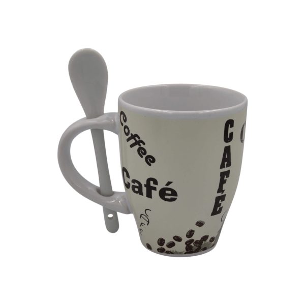 Romantic Home Ceramic Coffee Mug with Spoon – Coffee Print Edition - Image 4